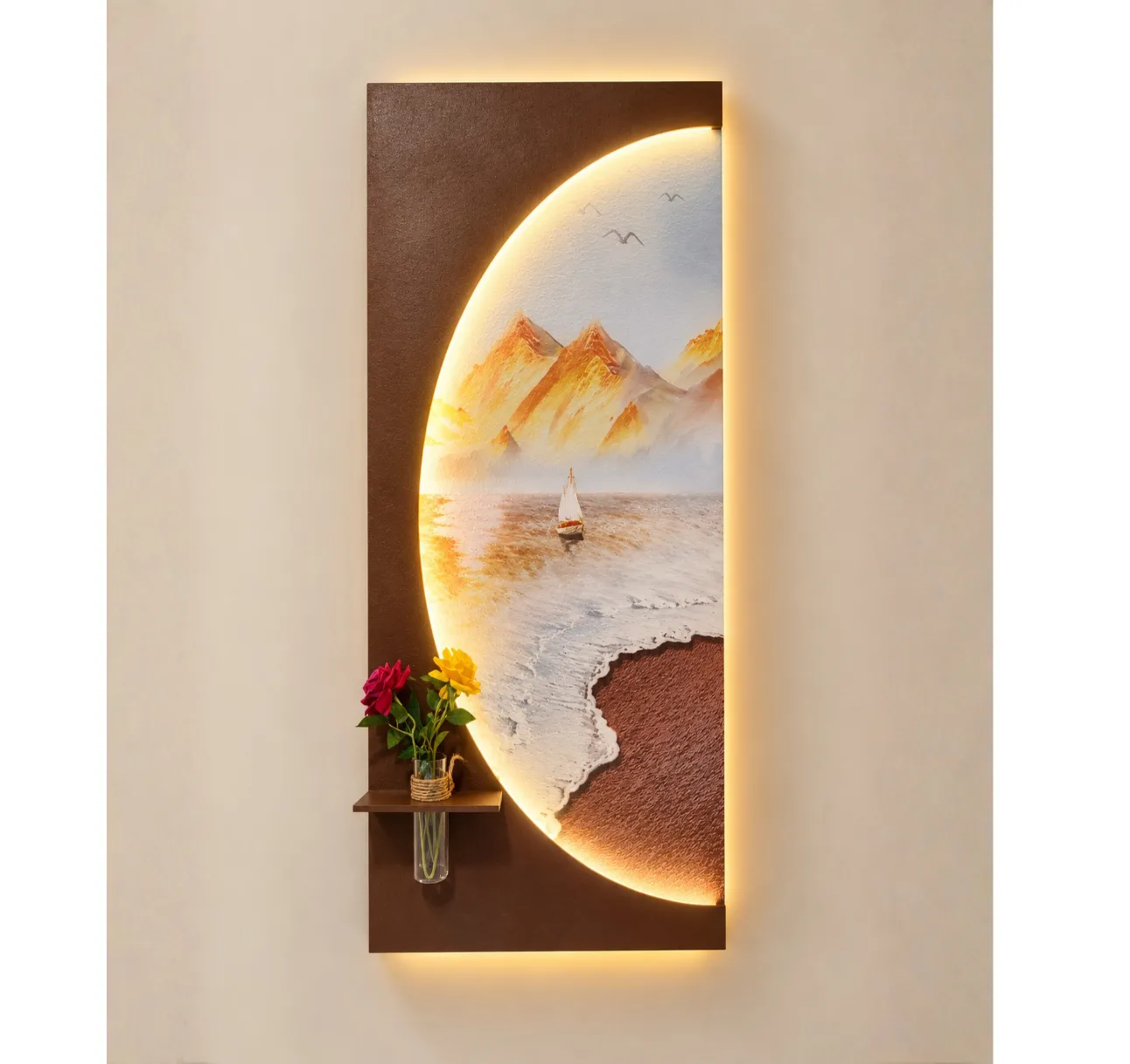 The Coastal Reverie, LED curated 3D wall art, 80 x 160 x 7 cm