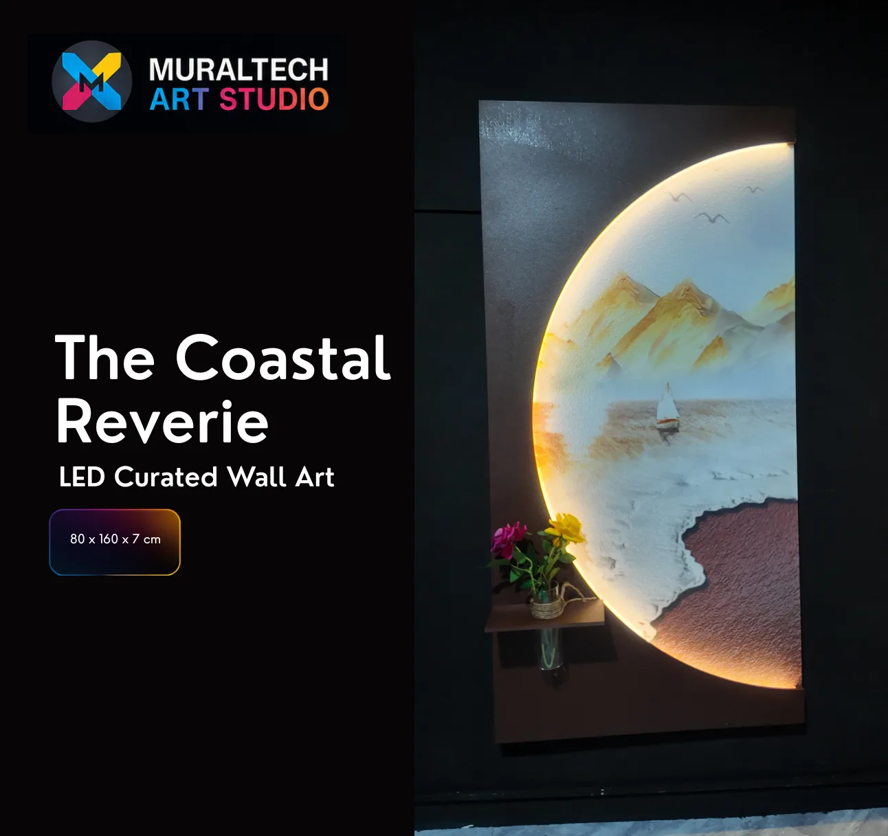 The Coastal Reverie, LED curated 3D wall art, 80 x 160 x 7 cm