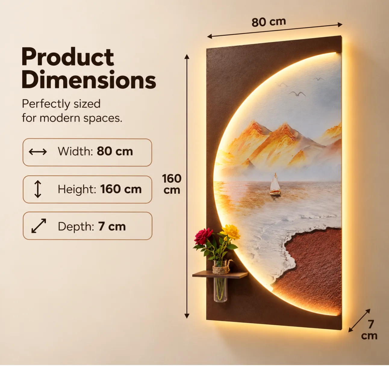 The Coastal Reverie, LED curated 3D wall art, 80 x 160 x 7 cm