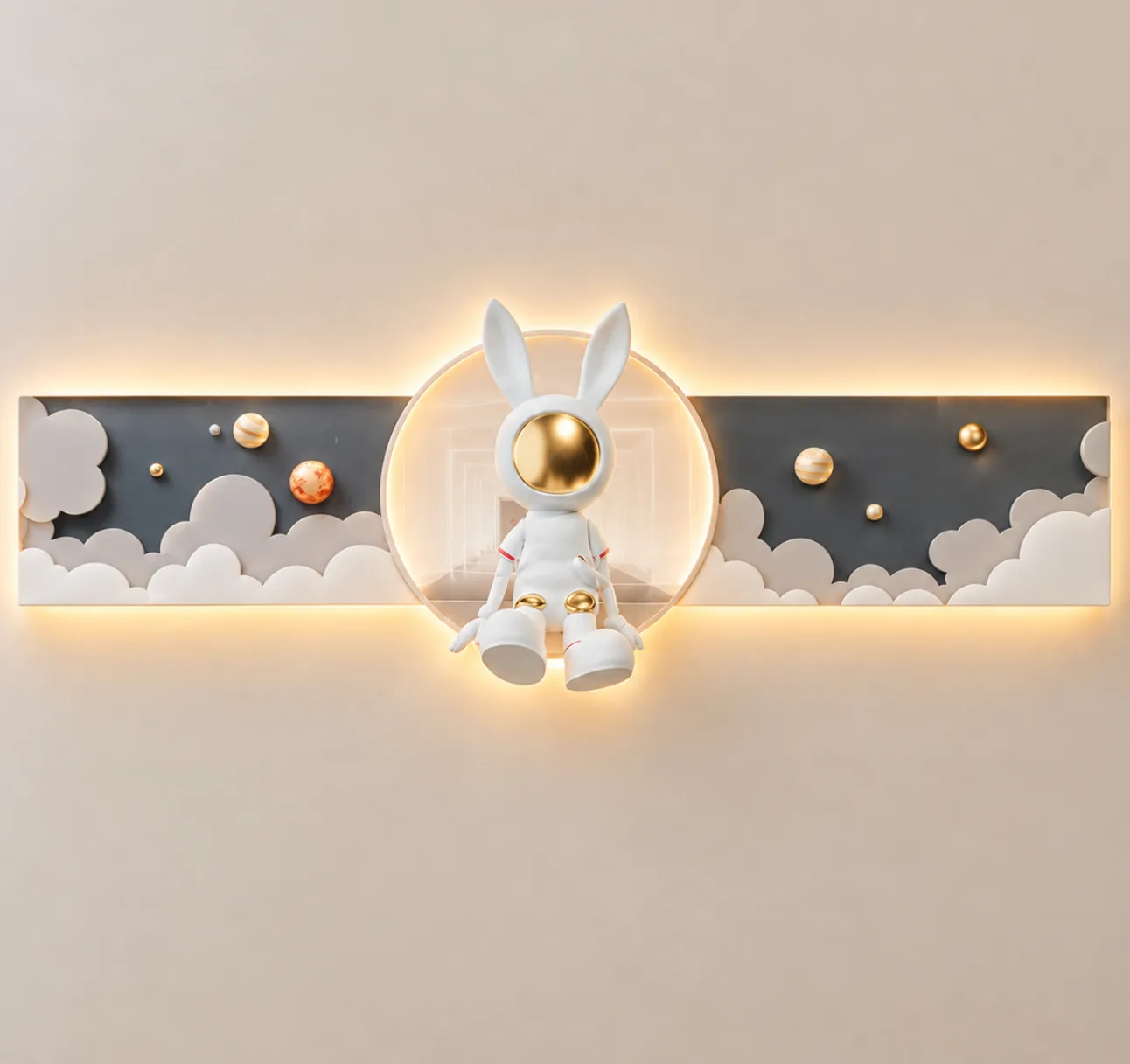 The Cosmic Companion, LED curated 3D wall art, 150 x 67 x 7 cm
