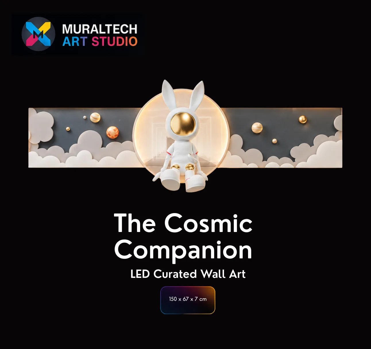 The Cosmic Companion, LED curated 3D wall art, 150 x 67 x 7 cm