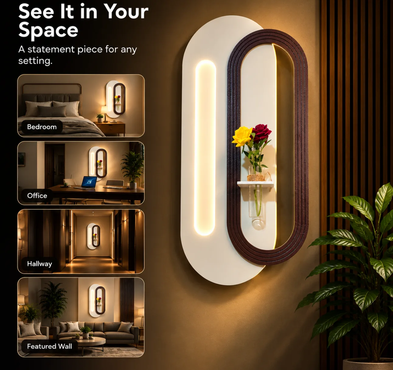 The Ember Arch, LED curated 3D wall art, 60 x 120 x 7 cm