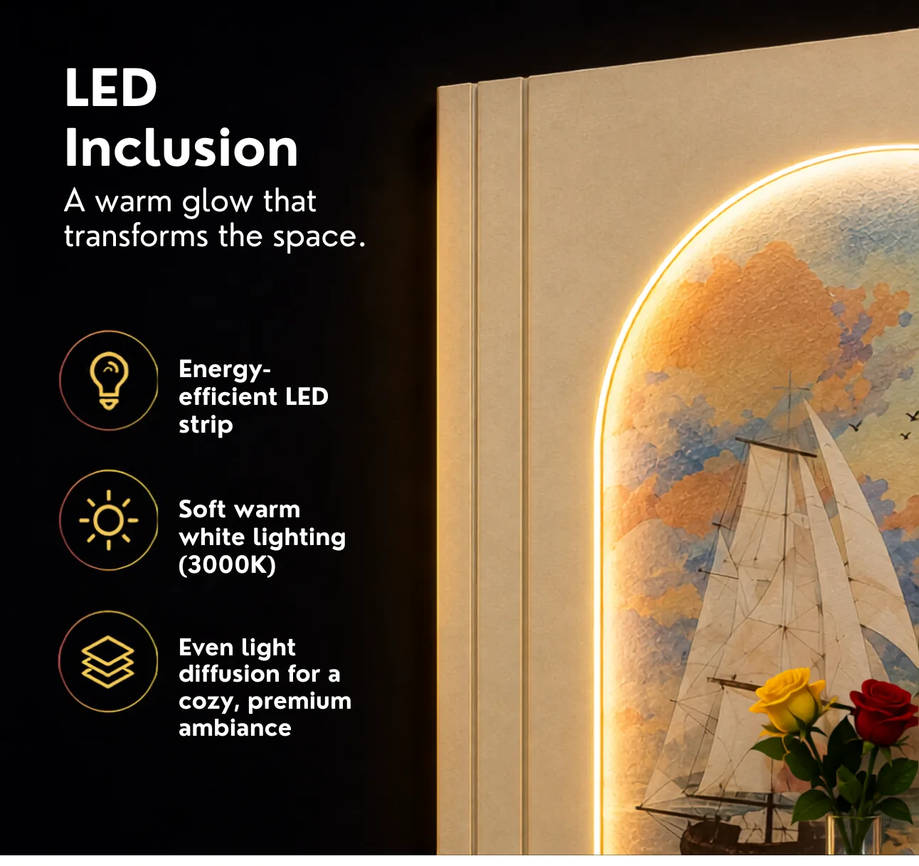 The Horizon Vessel, LED curated 3D wall art, 60 x 120 x 7 cm