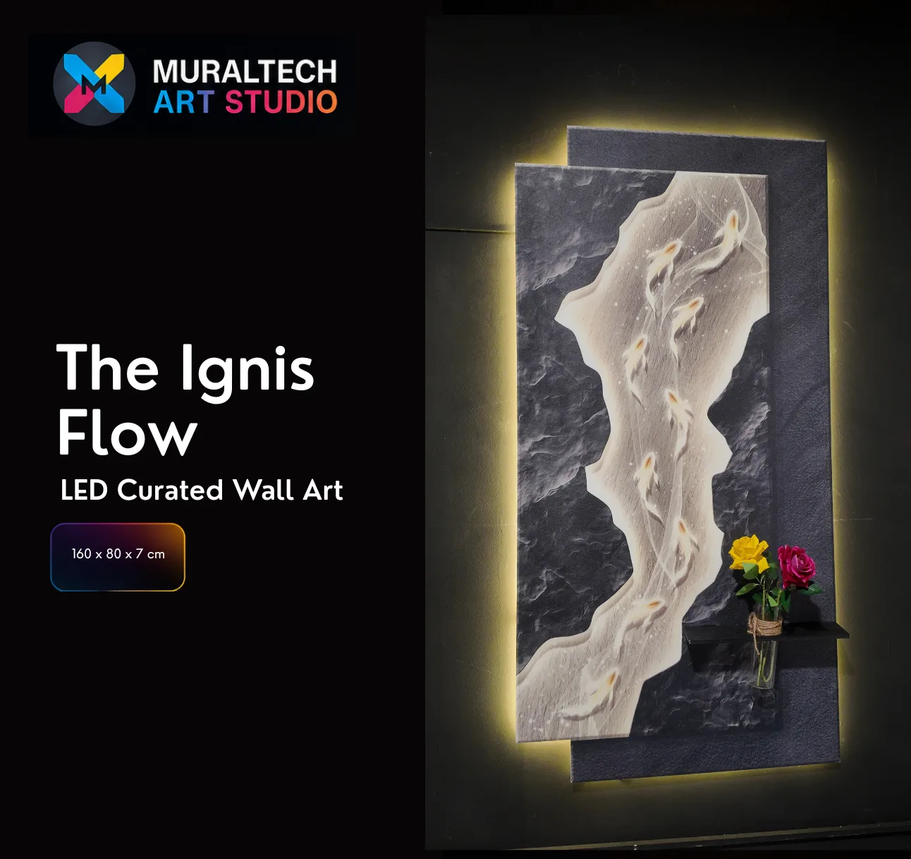 The Ignis Flow, LED curated 3D wall art, 80 x 160 x 7 cm