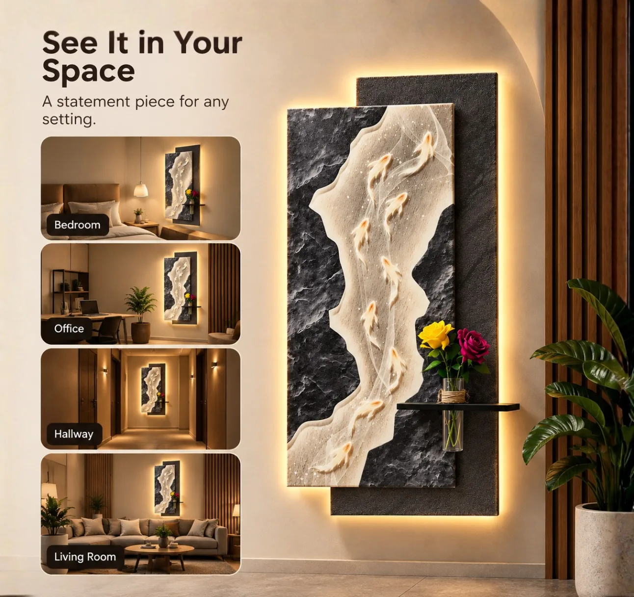 The Ignis Flow, LED curated 3D wall art, 80 x 160 x 7 cm