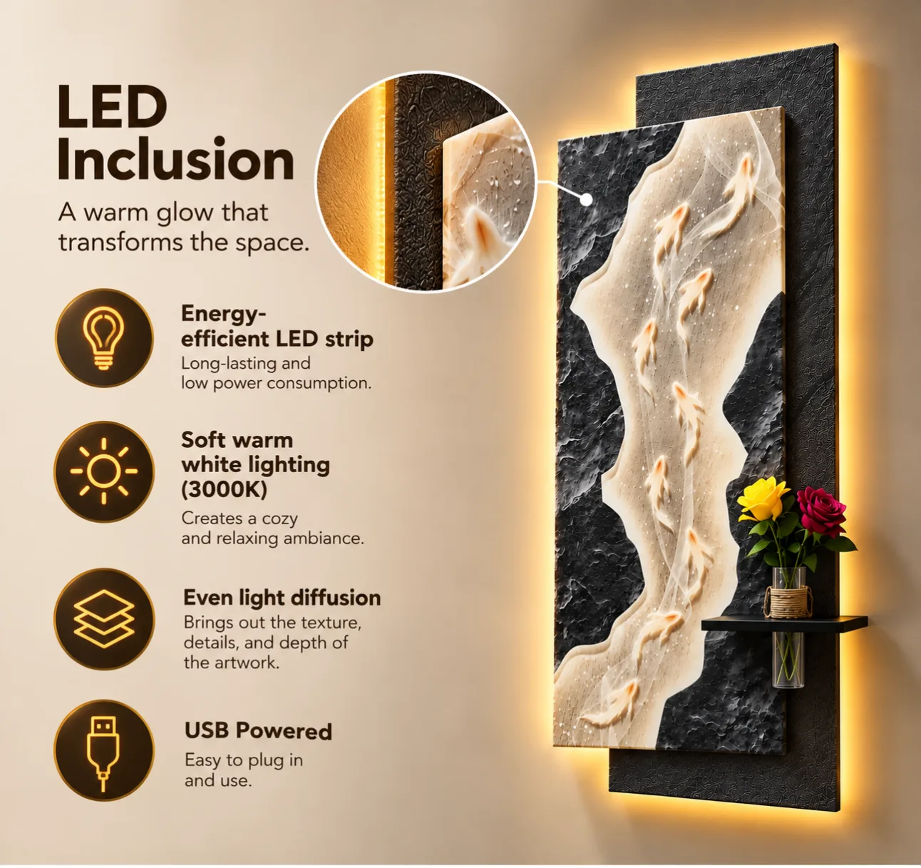 The Ignis Flow, LED curated 3D wall art, 80 x 160 x 7 cm