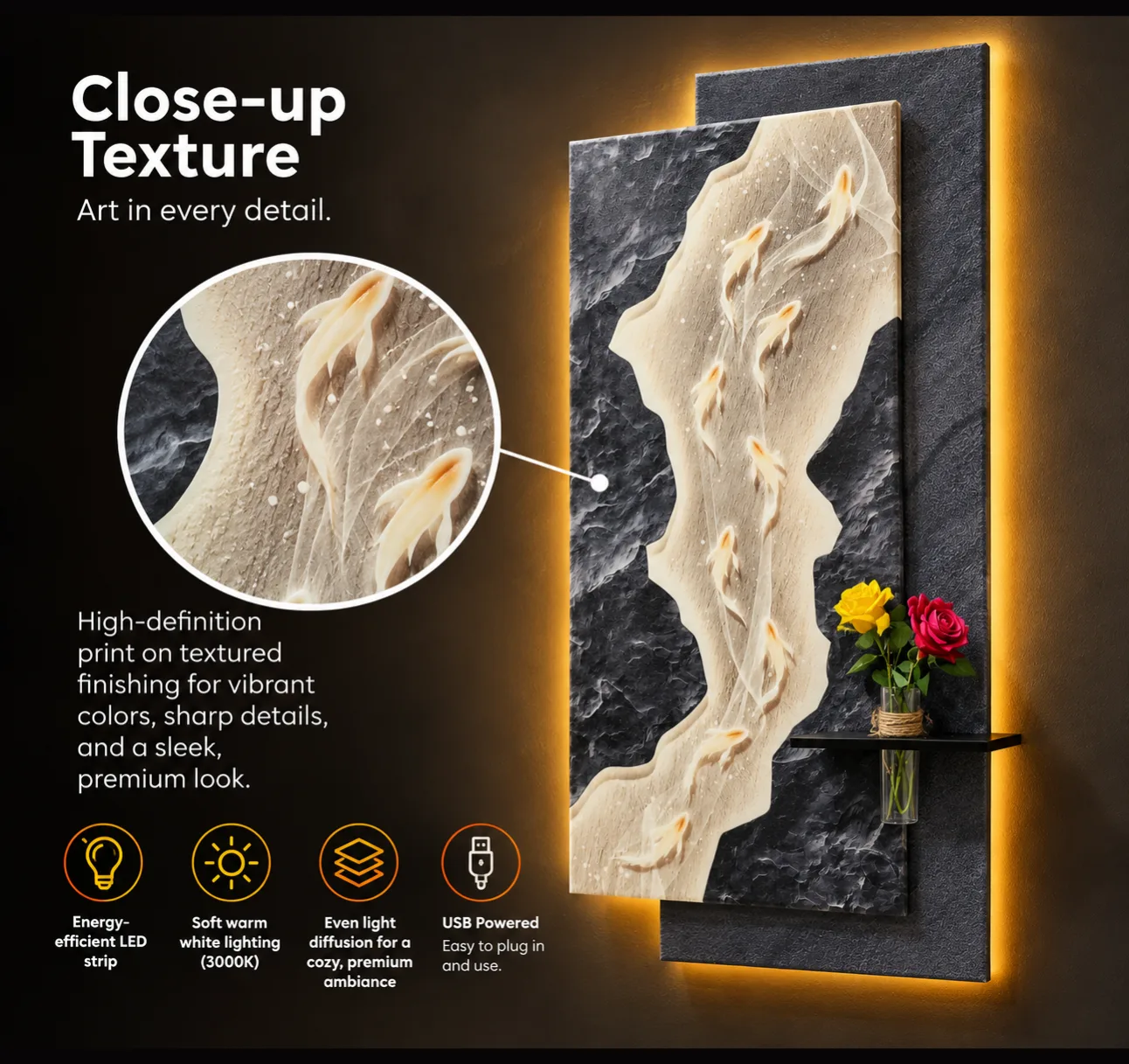 The Ignis Flow, LED curated 3D wall art, 80 x 160 x 7 cm