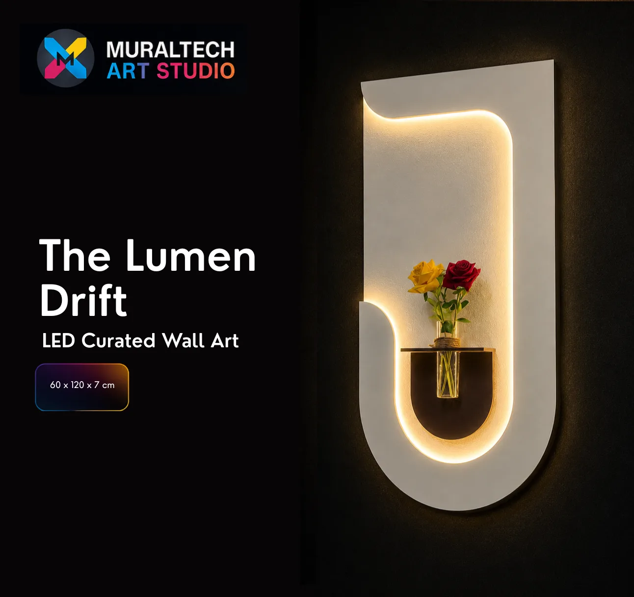 The Lumen Drift, LED curated 3D wall art, 60 x 120 x 7 cm