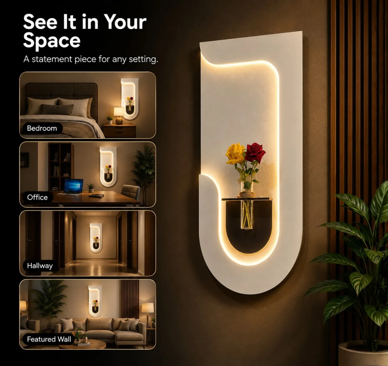 The Lumen Drift, LED curated 3D wall art, 60 x 120 x 7 cm