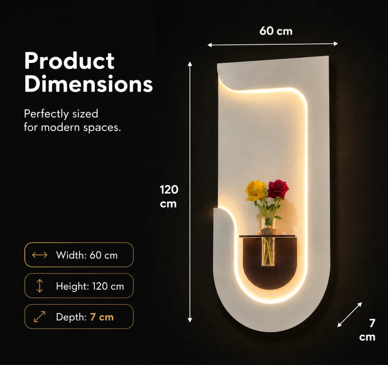 The Lumen Drift, LED curated 3D wall art, 60 x 120 x 7 cm