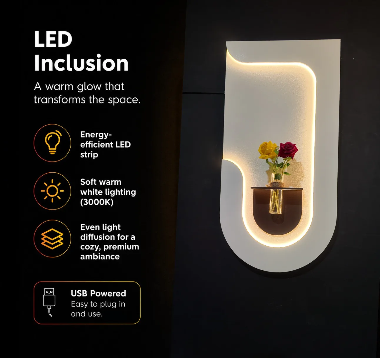 The Lumen Drift, LED curated 3D wall art, 60 x 120 x 7 cm