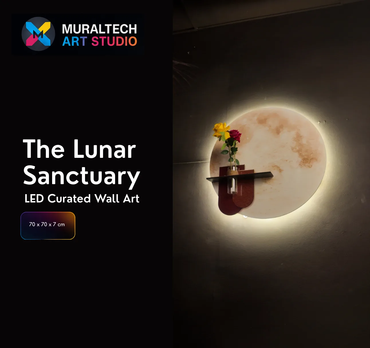 The Lunar Sanctuary, LED curated 3D wall art, 70 x 70 x 7 cm