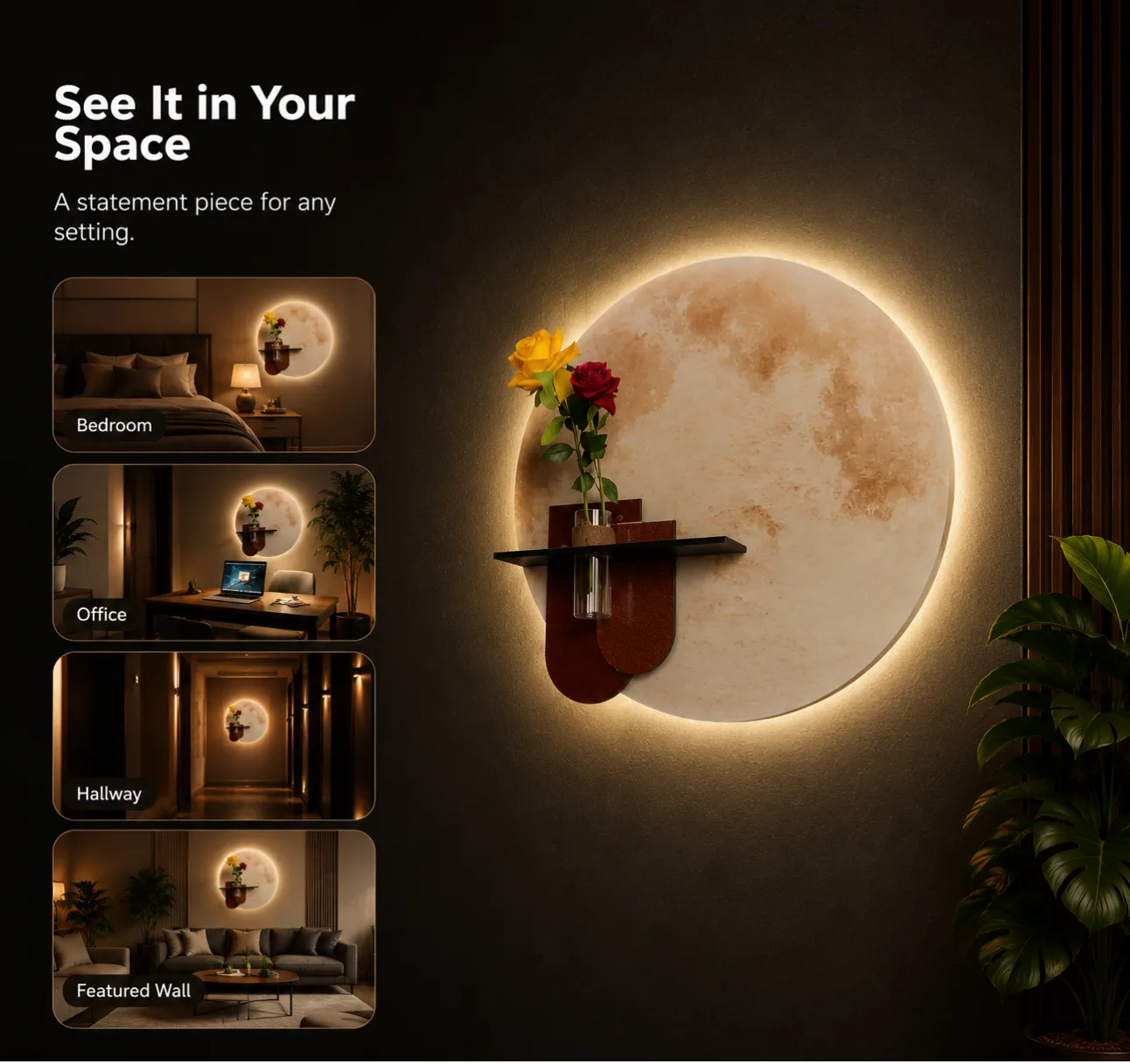 The Lunar Sanctuary, LED curated 3D wall art, 70 x 70 x 7 cm