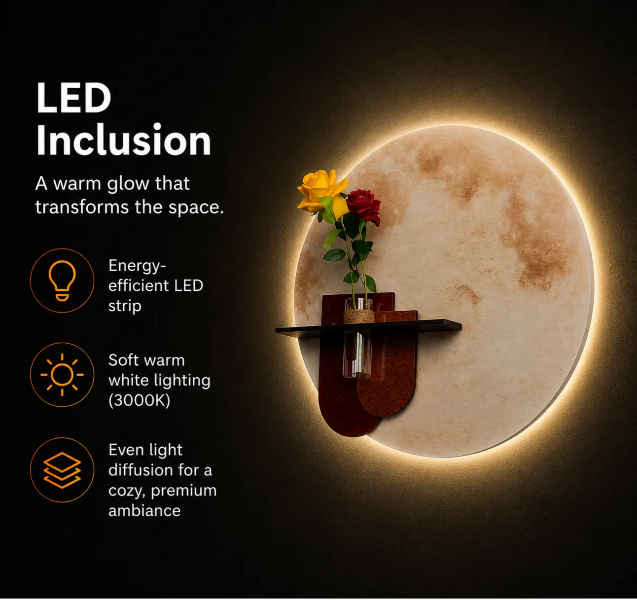 The Lunar Sanctuary, LED curated 3D wall art, 70 x 70 x 7 cm