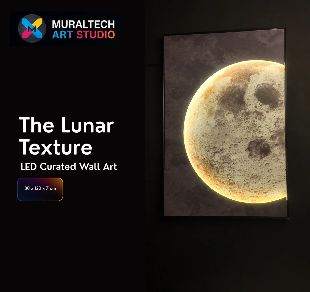The Lunar Texture, LED curated 3D wall art, 80 x 120 x 7 cm