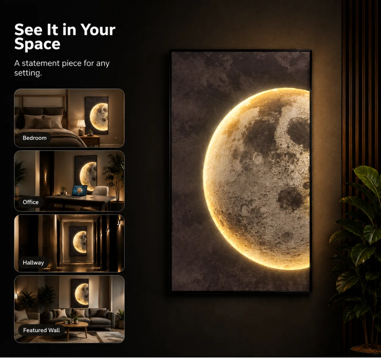 The Lunar Texture, LED curated 3D wall art, 80 x 120 x 7 cm