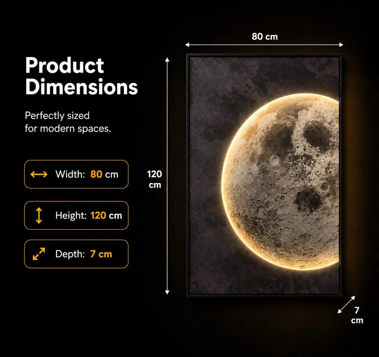 The Lunar Texture, LED curated 3D wall art, 80 x 120 x 7 cm