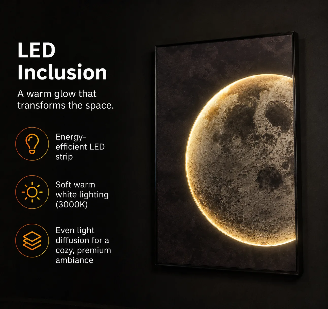 The Lunar Texture, LED curated 3D wall art, 80 x 120 x 7 cm