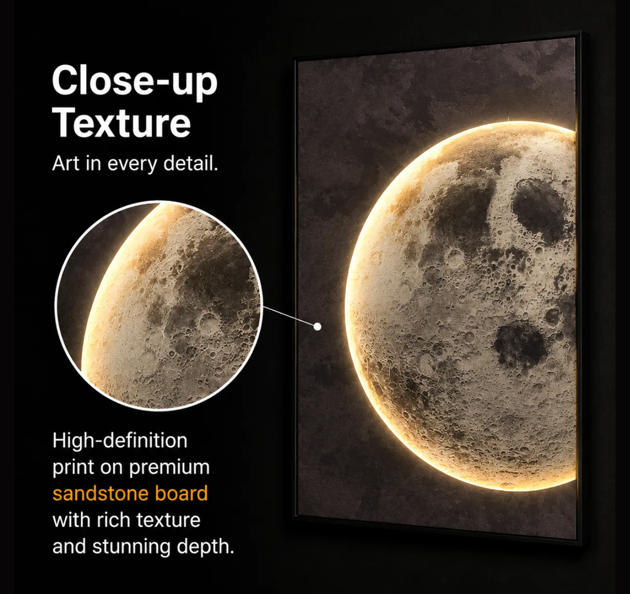 The Lunar Texture, LED curated 3D wall art, 80 x 120 x 7 cm