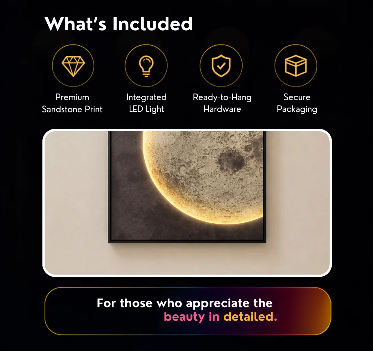 The Lunar Texture, LED curated 3D wall art, 80 x 120 x 7 cm