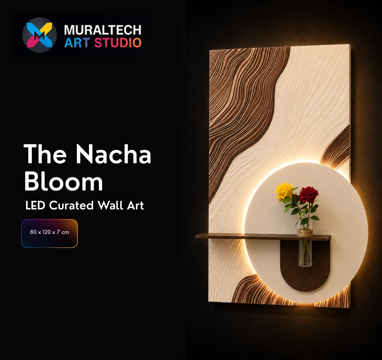 The Nacha Bloom, LED curated 3D wall art, 80 x 120 x 7 cm