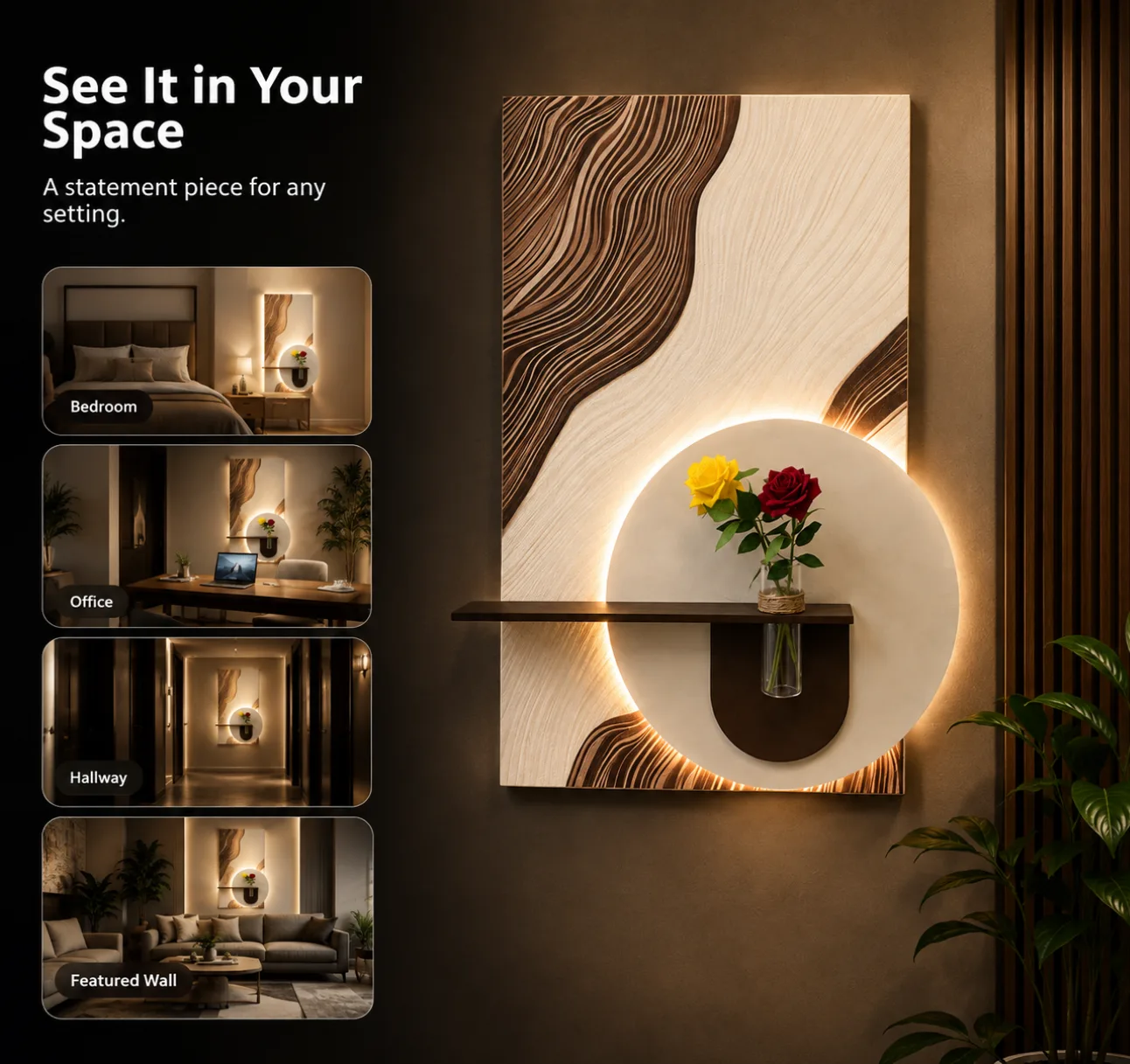The Nacha Bloom, LED curated 3D wall art, 80 x 120 x 7 cm
