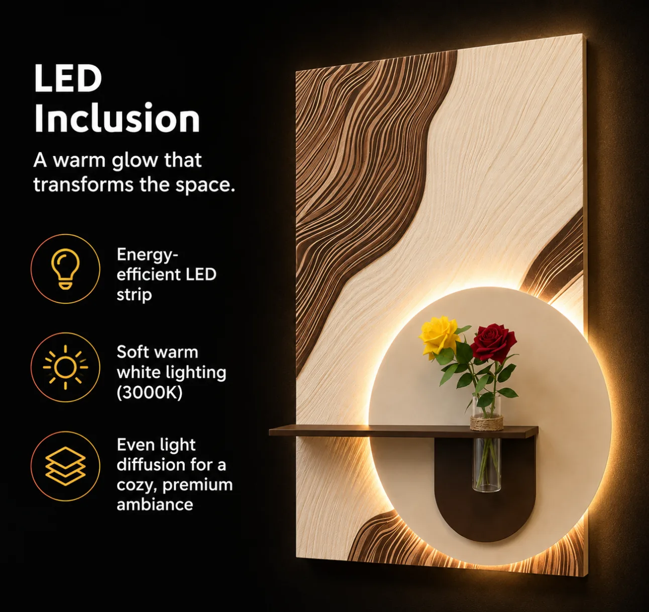 The Nacha Bloom, LED curated 3D wall art, 80 x 120 x 7 cm