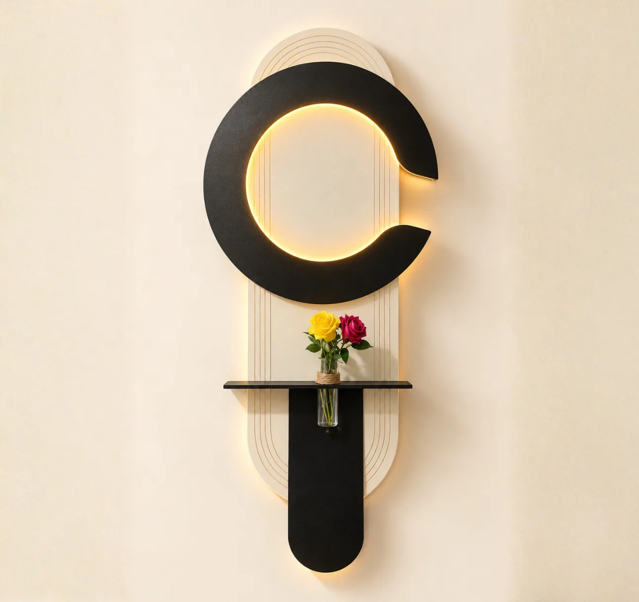 The Orbital Balance, LED curated 3D wall art, 80 x 180 x 7 cm