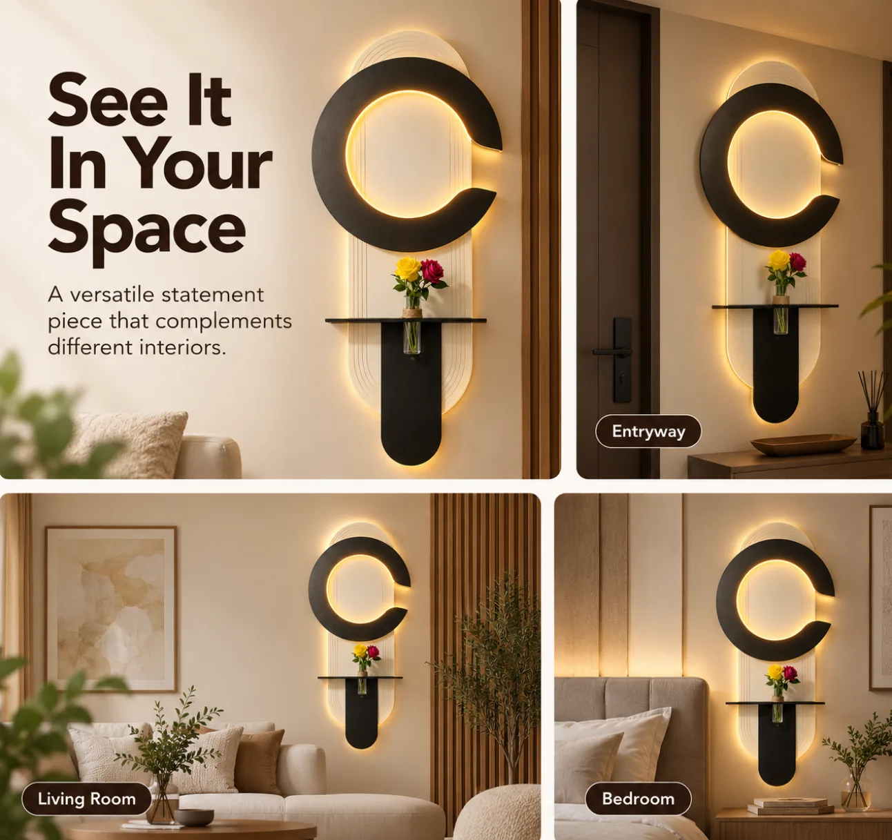 The Orbital Balance, LED curated 3D wall art, 80 x 180 x 7 cm