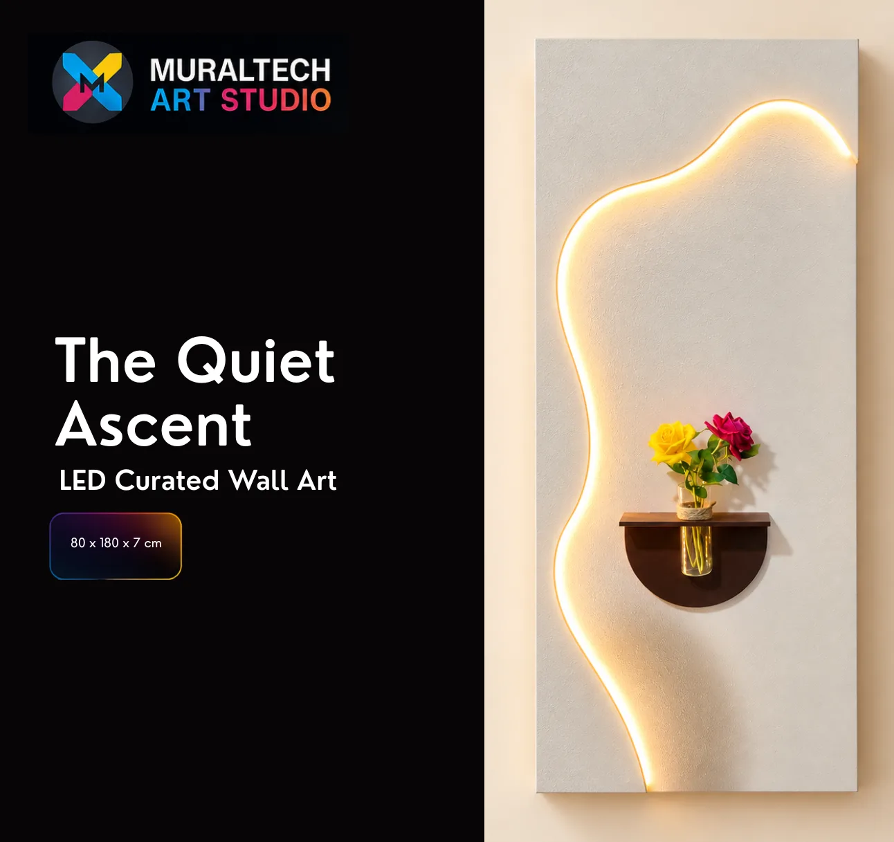 The Quiet Ascent, LED curated 3D wall art, 80 x 180 x 7 cm