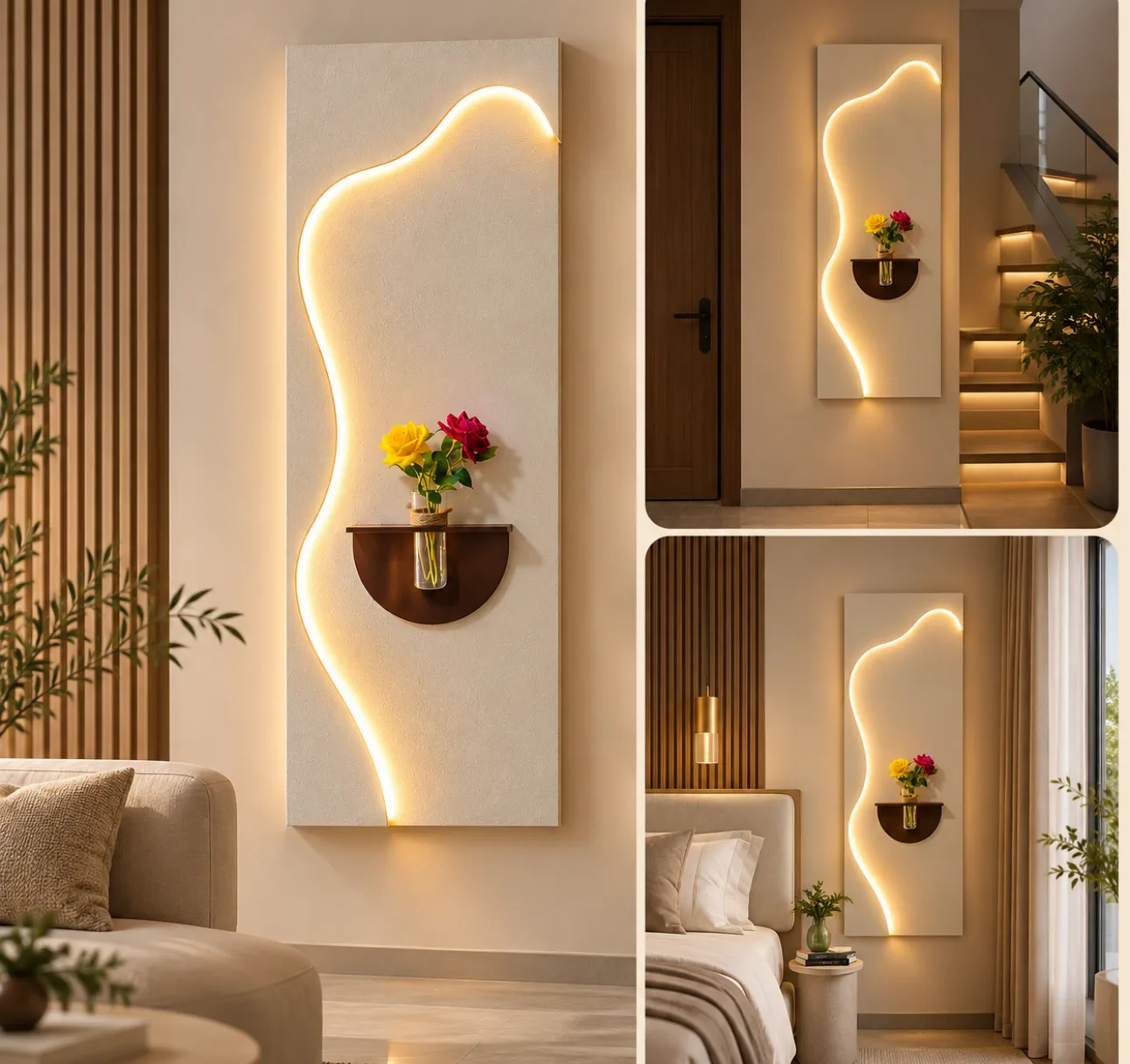 The Quiet Ascent, LED curated 3D wall art, 80 x 180 x 7 cm