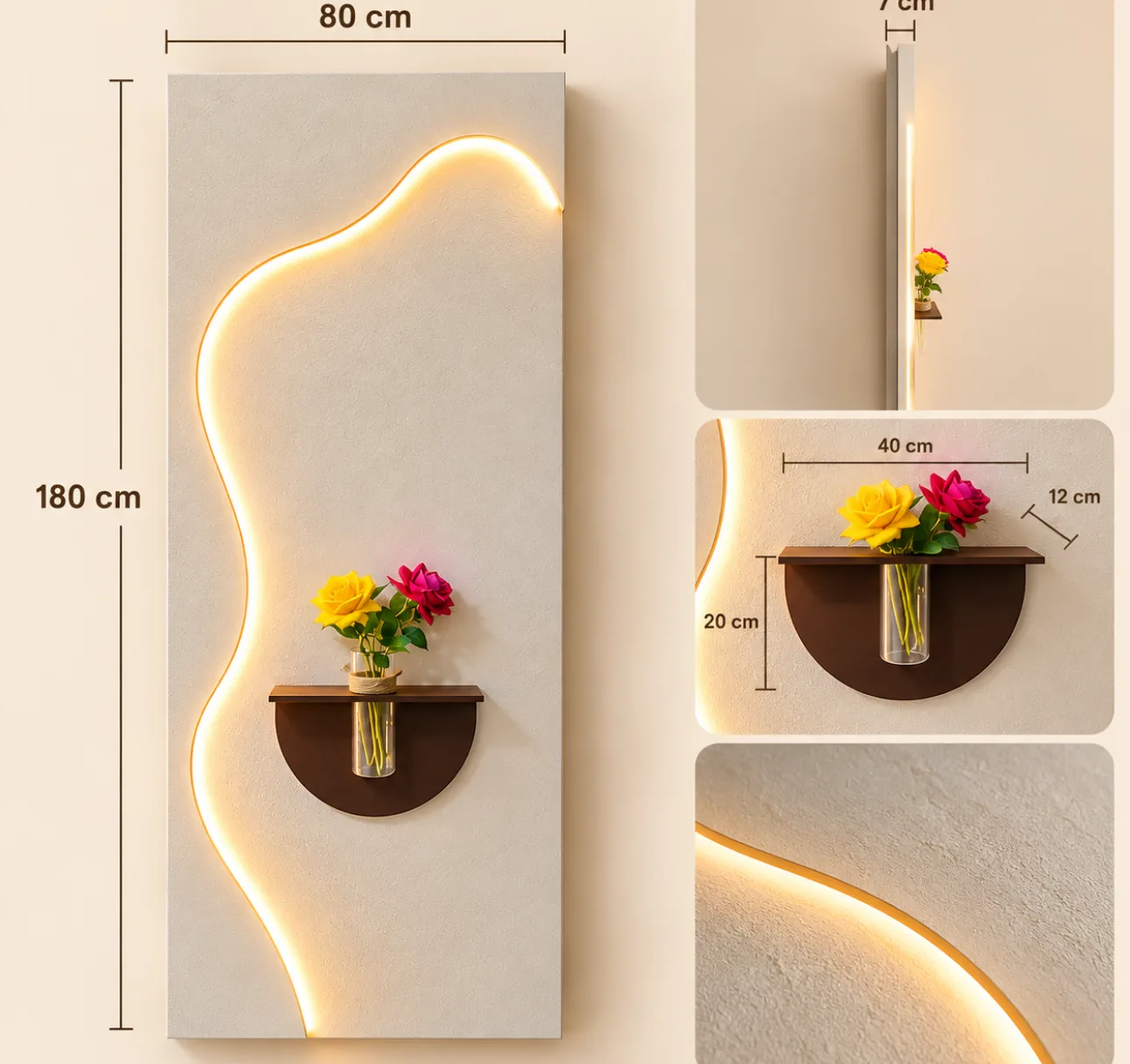 The Quiet Ascent, LED curated 3D wall art, 80 x 180 x 7 cm