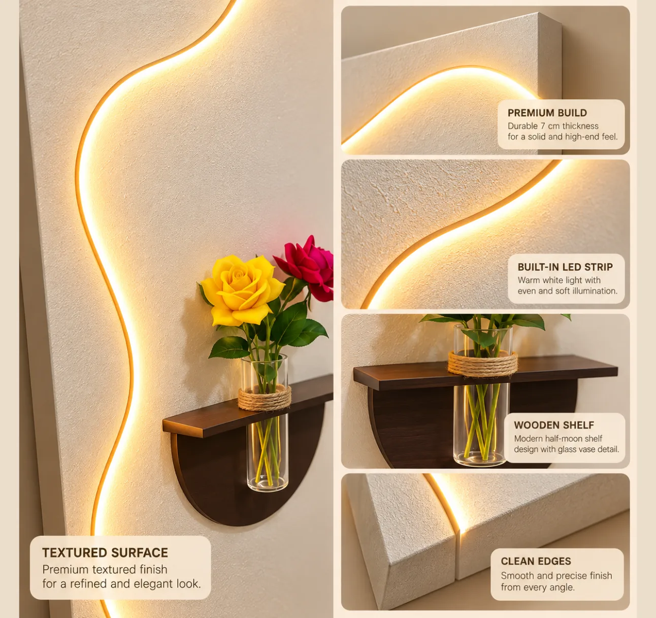 The Quiet Ascent, LED curated 3D wall art, 80 x 180 x 7 cm